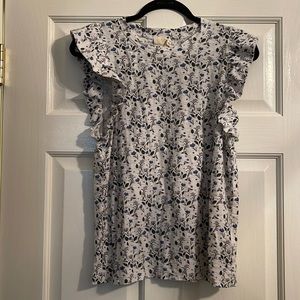 Nation Floral Flutter Sleeve Tank Size Large